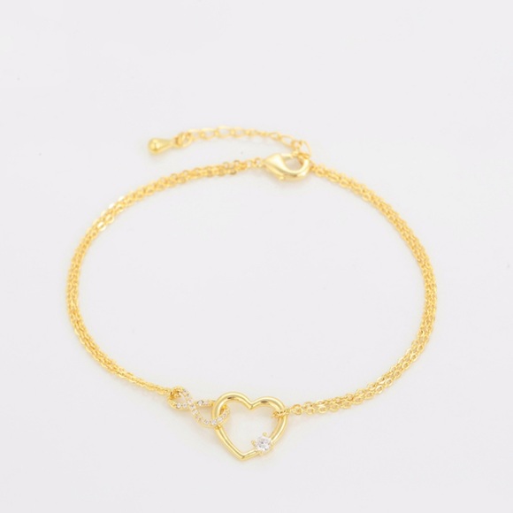 Heart Infinity Bracelet 14k Gold Plated Double Chain Luxury Jewelry - Picture 3 of 10